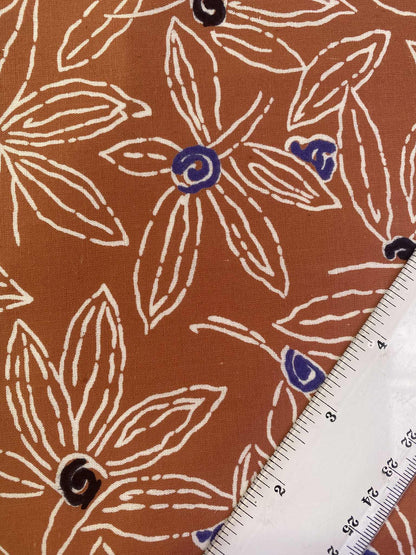 100% Cotton Print - Rust/Cream/Blue/Black - 55"Wide - Sold By The Metre