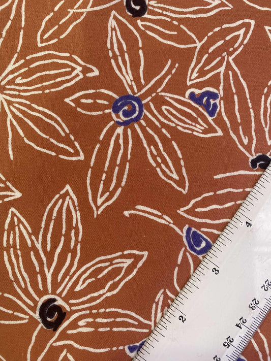100% Cotton Print - Rust/Cream/Blue/Black - 55"Wide - Sold By The Metre