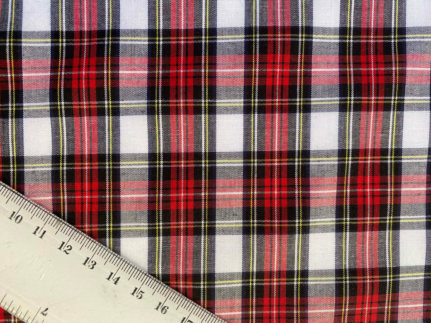 100% Cotton Tartan - White/Red/Yellow - 59"Wide - Sold By The Metre
