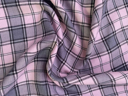 Poly Viscose - Check - Baby Pink/Black/Grey - 57"Wide - Sold By The Metre