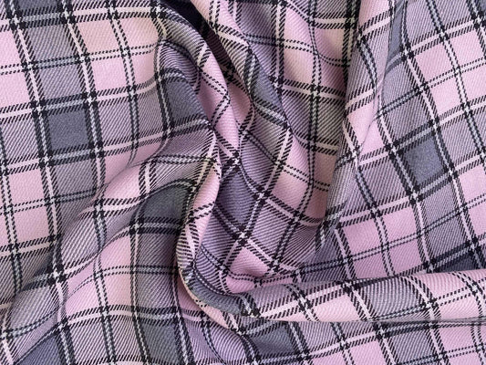 Poly Viscose - Check - Baby Pink/Black/Grey - 57"Wide - Sold By The Metre