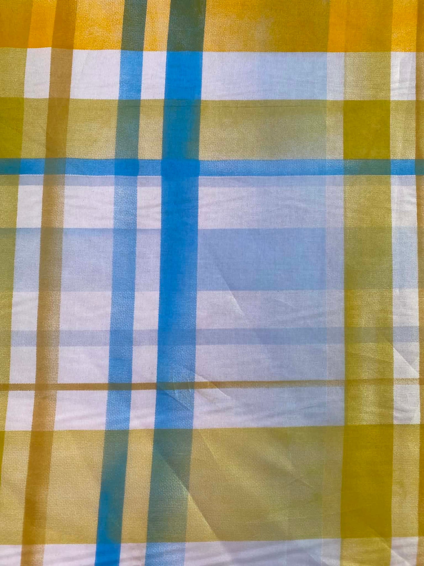 Mustard & Blue Plaid Spanish Silk Fabric – 54" Wide (£3.99/m)