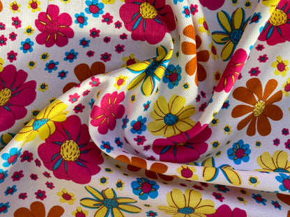 Printed Needlecord 100% Cotton - White/Pink/Yellow/Blue - 44"Wide - Sold By The Metre