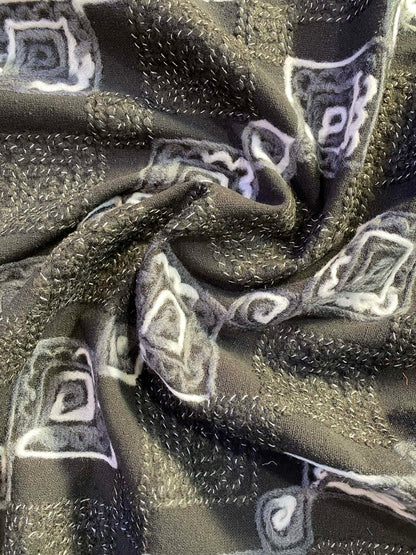 Embroidered Washable Wool - Black/Grey/White - 59"Wide - Sold By The Metre