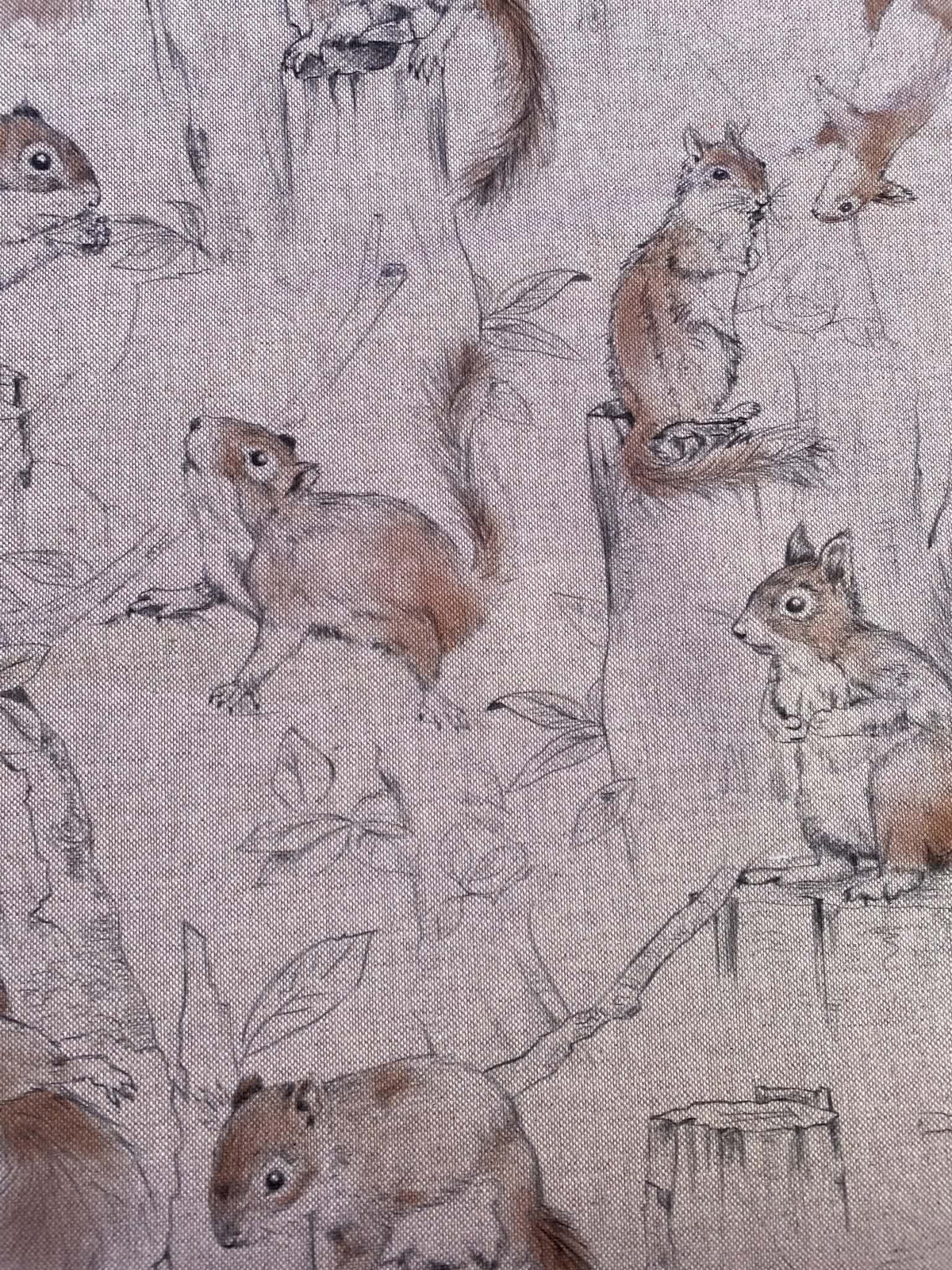 Squirrels Woodland Cotton Linen Viscose Canvas Fabric - Beige/Brown/Black - 56" Wide £5.99 per Metre