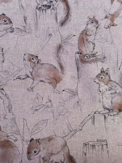 Squirrels Woodland Cotton Linen Viscose Canvas Fabric - Beige/Brown/Black - 56" Wide £5.99 per Metre