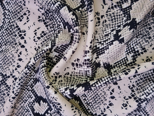 Viscose - Snakeskin - Beige/Black/White - 59" Wide - Sold By The Metre