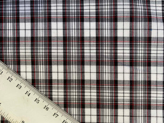 100% Cotton Tartan - Black/White/Red - 59"Wide - Sold By The Metre