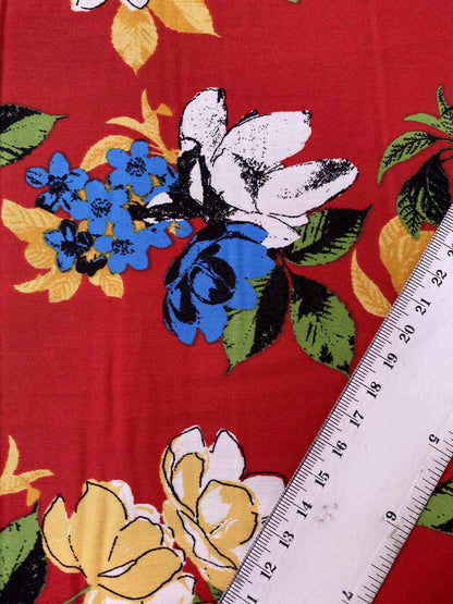 Cotton Sateen - Floral - Red/Blue/Yellow/White - 54"Wide - Sold By The Metre