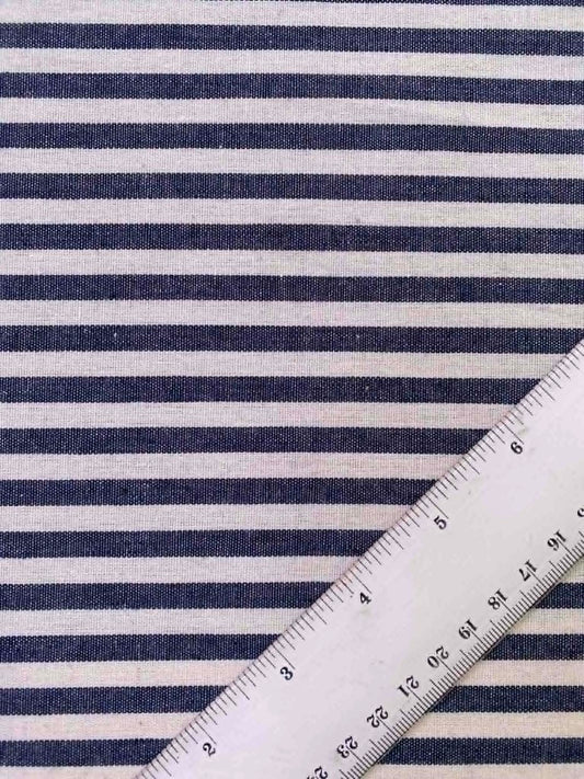 Navy & White Striped Chambray Cotton Fabric - 57" Wide - No Stretch - Classic Summer Style - £2.99/m