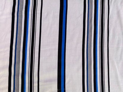 Viscose - Stripe - White/Blue/Black - 59" Wide - Sold By The Metre
