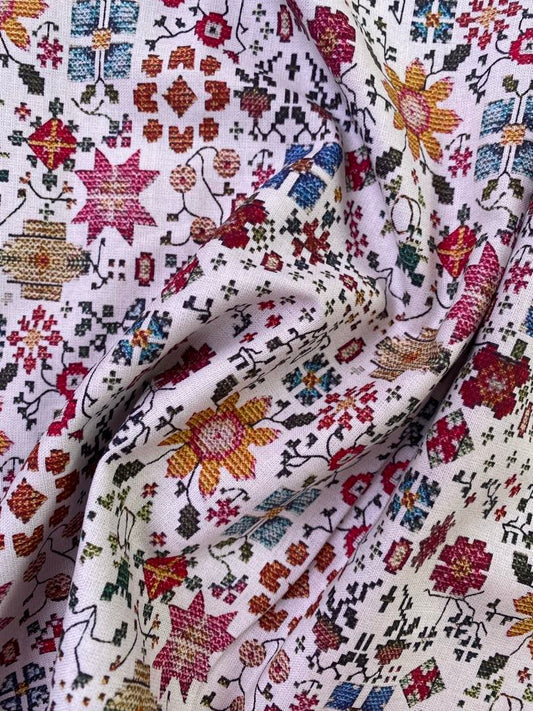 100% Cotton - White/Pink/Teal - 44" Wide - Sold By The Metre