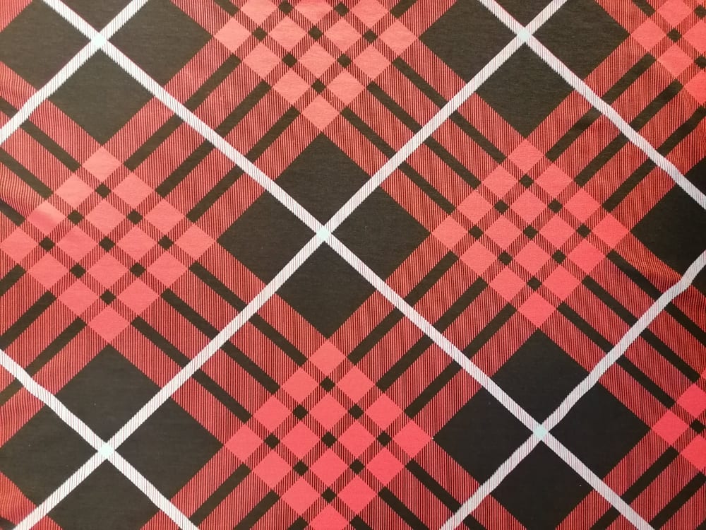 Cotton Lycra Jersey - Squares - Red/White/Black - 65" Wide - Sold By the Metre. - legend textiles
