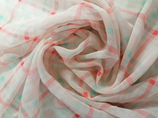 Polyester Chiffon - Check - Pink/Blue/White - 58" Wide - Sold By the Metre - legend textiles