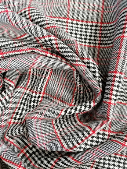 Wool Mix - Check - Black/White/Red - 56" Wide - Sold By the Metre - legend textiles