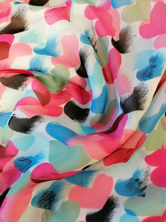 Chiffon - Hearts - Pink/Blue - 58" Wide - Sold By the Metre