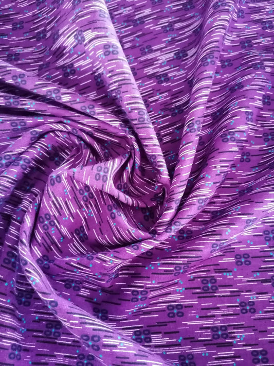 Vintage Cotton - 100% Cotton - Purple/Black/Blue/White - 36" Sold by the Metre