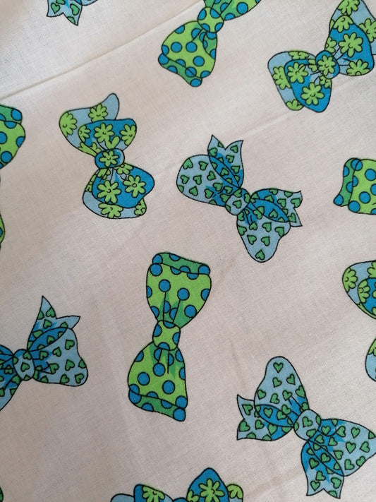 Clearance - 100% Cotton - Bows - Blue/Green - 54" Wide - Sold By the Metre