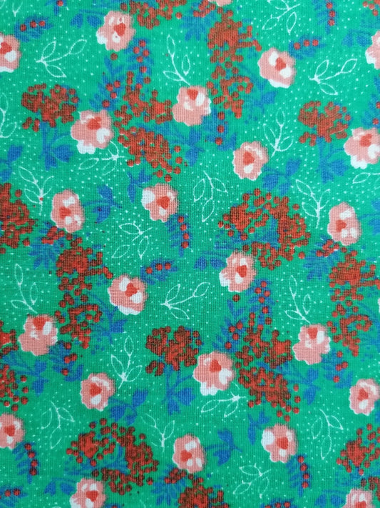 Vintage Cotton - 100% Cotton - Floral - Green/Rust/Peach/Blue - 36" Sold by the Metre