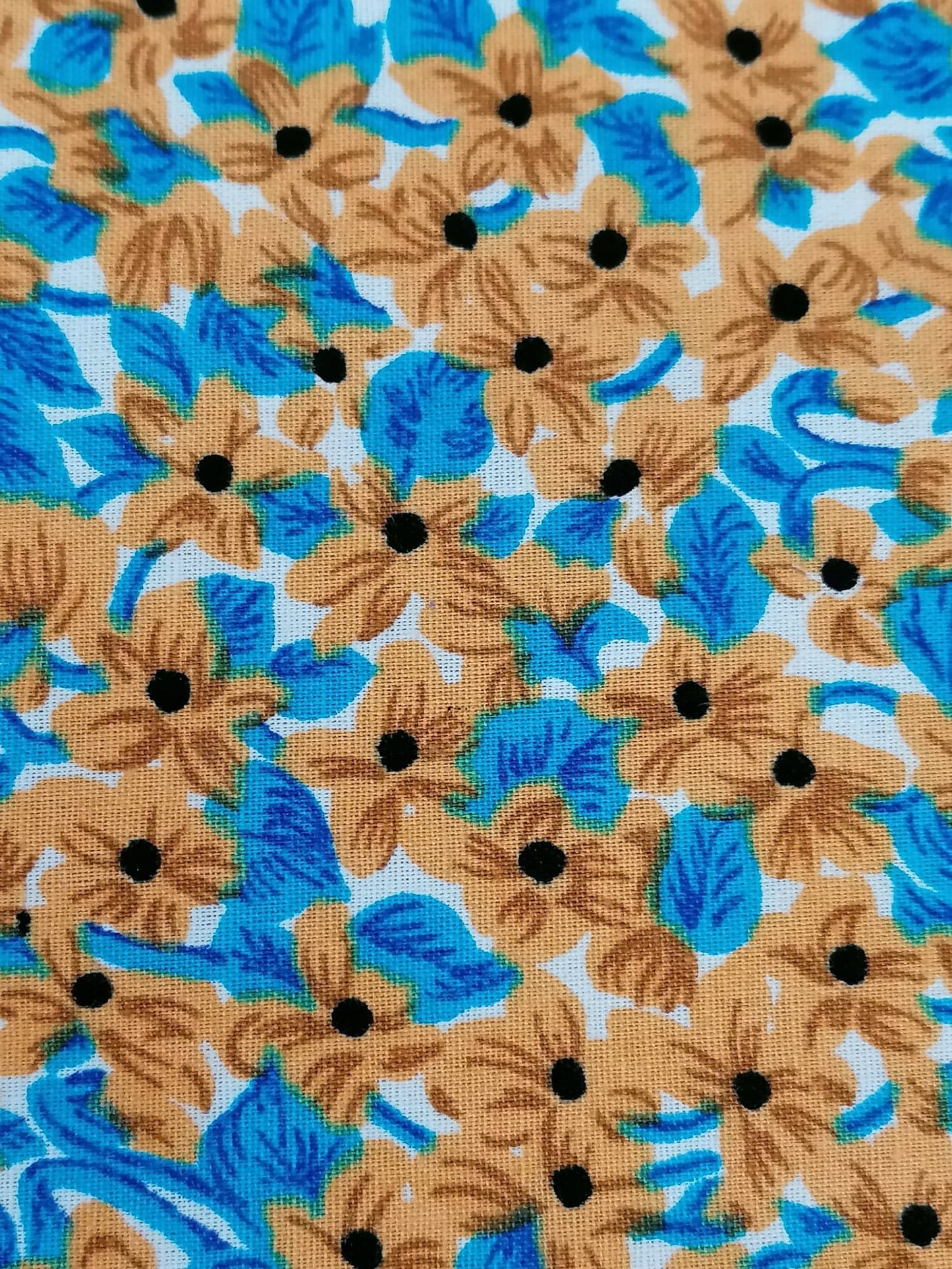 Vintage Cotton - 100% Cotton - Floral - Mustard/Electric Blue - 36" Sold by the Metre