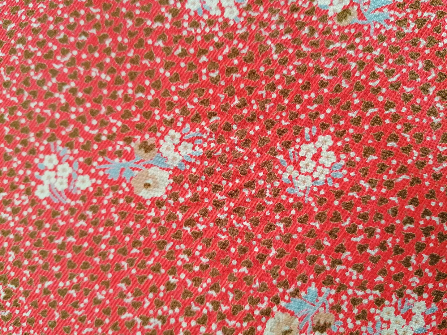 Vintage Cotton - 100% Cotton - Floral - Red/Brown/Cream/Blue - 36" Sold by the Metre