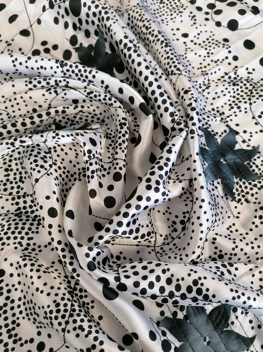 Embroidered Polyester Satin - Stars - Black/White - 57" Wide - Sold By the Metre