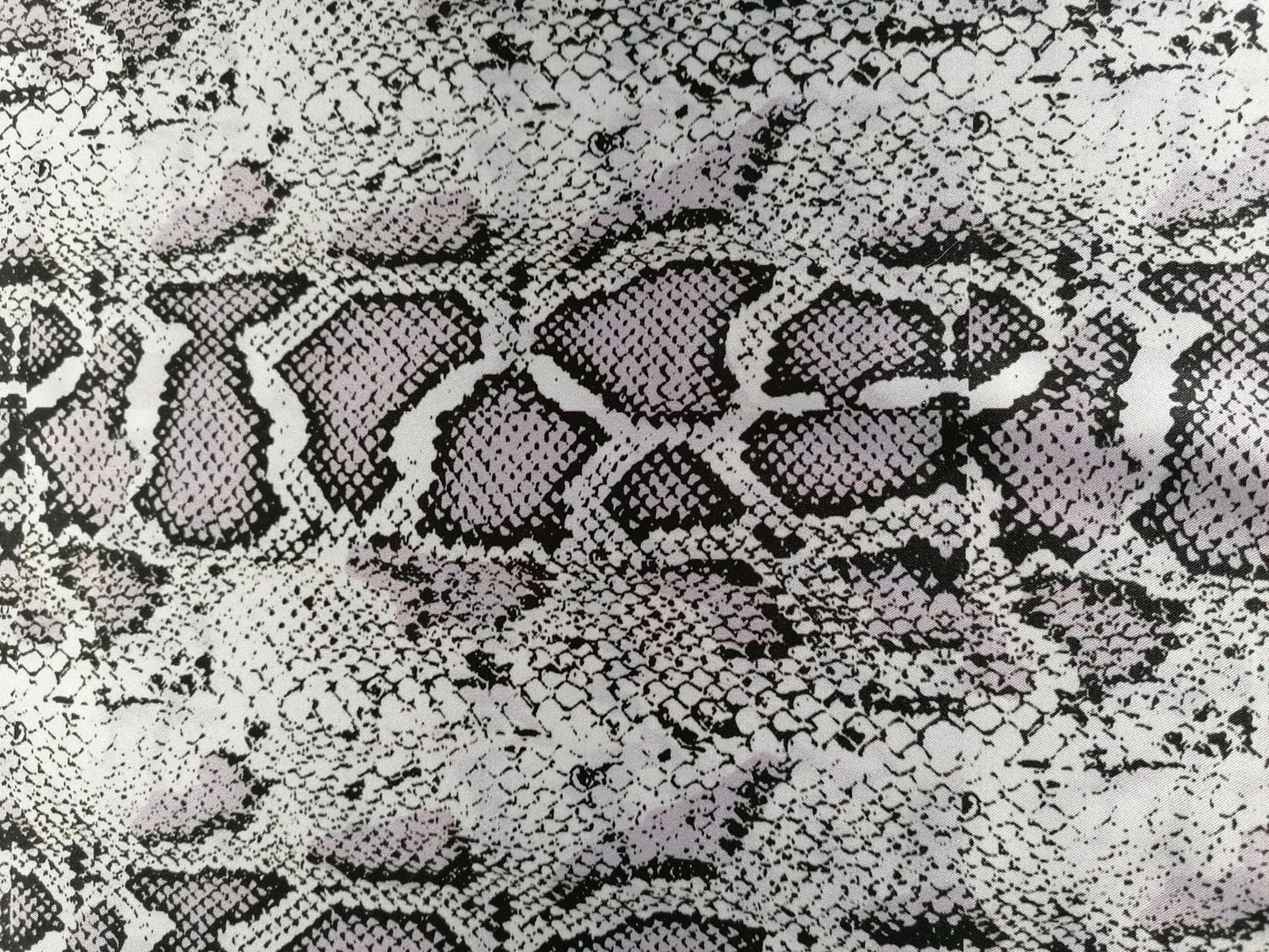 Poly Satin - Snakeskin Print - Lilac/White/Grey/Black - 57" Wide - Sold By the Metre