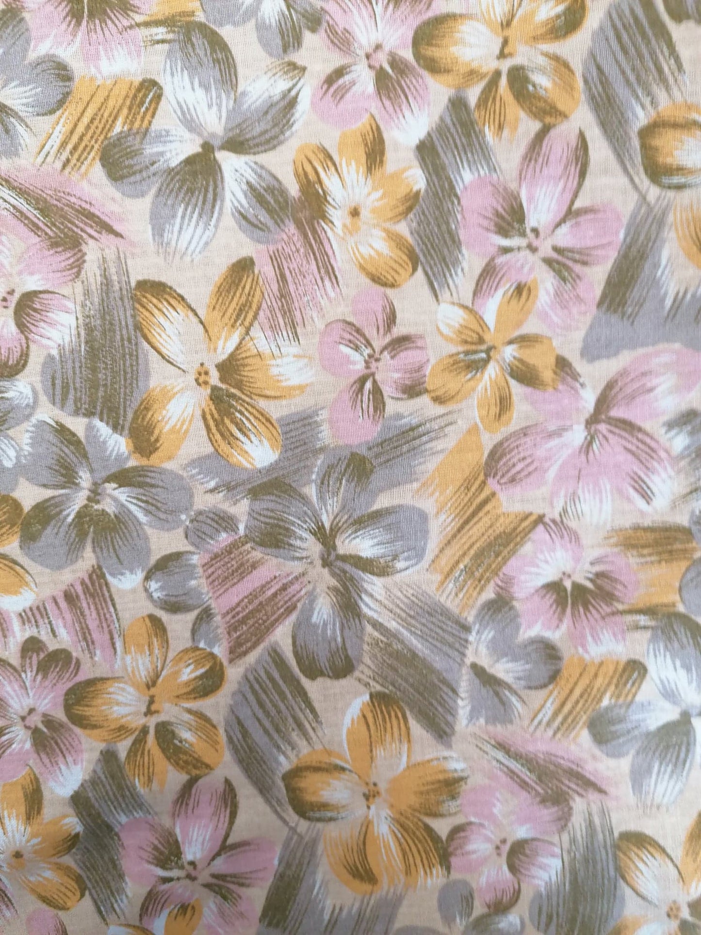 100% Vintage Cotton - Beige/Grey/Pink/Yellow - 36" Wide - Sold By the Metre