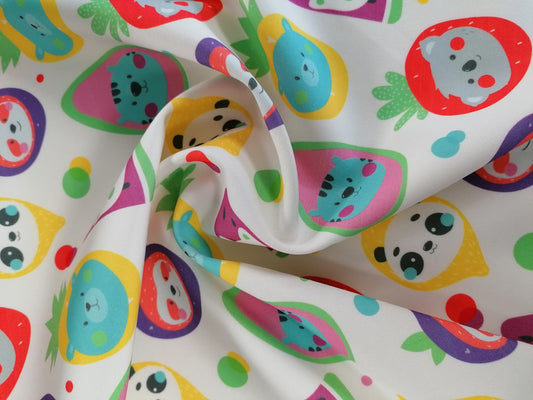 Scuba - Animals and Fruit - White/Yellow/Red/Purple - 56" Wide - Sold By the Metre