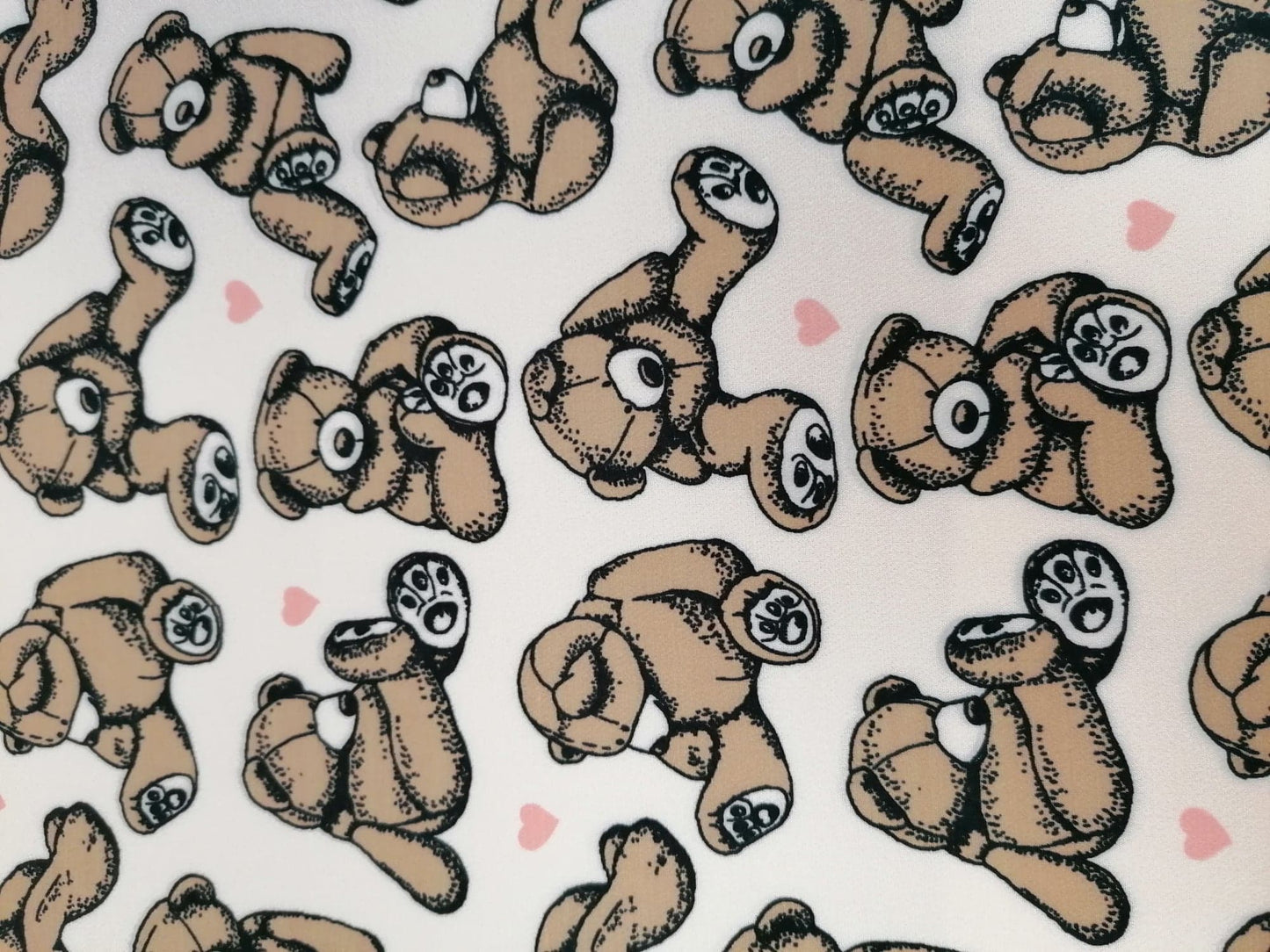 Scuba - Teddy Bears - Cream/Brown/Pink - 56" Wide - Sold By the Metre