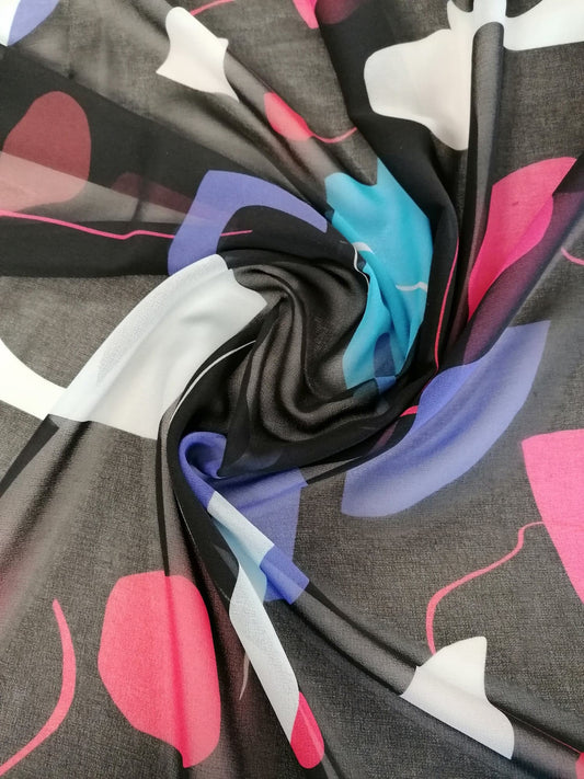 Chiffon - Abstract - Black/Pink/Blue/Grey/Red/Purple - 59" Wide - Sold By the Metre