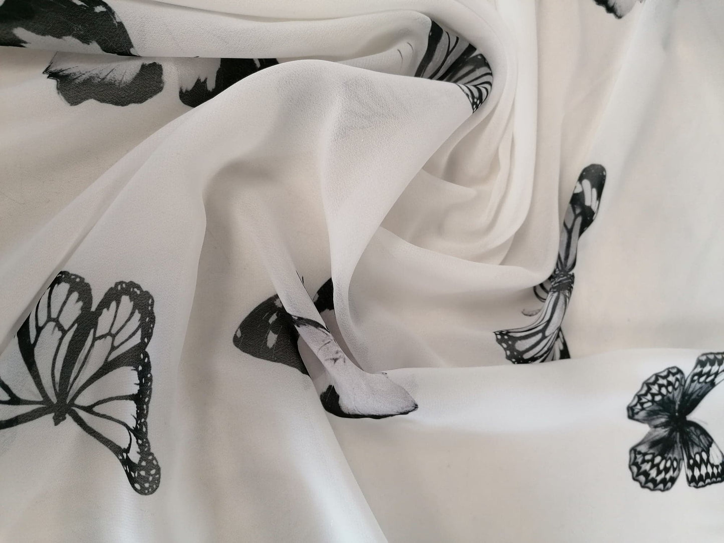 Chiffon - Butterflies - White - 58" Wide - Sold By the Metre