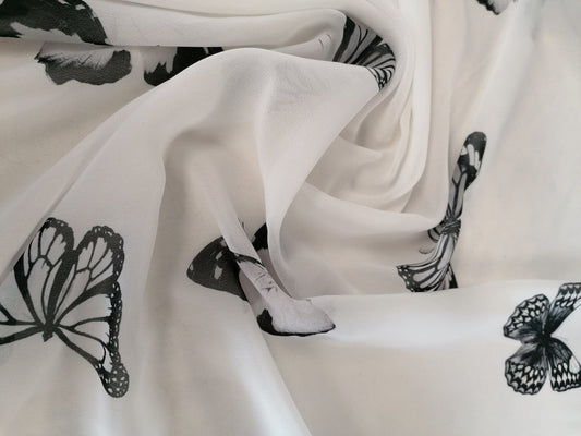 Chiffon - Butterflies - White - 58" Wide - Sold By the Metre