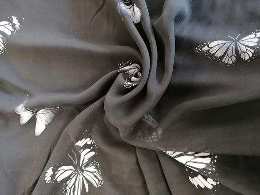 Chiffon - Butterflies - Black - 58" Wide - Sold By the Metre
