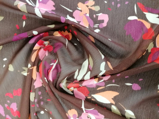 Printed Crinkle Chiffon - John Kaldor - Brown/Pink/Red/Peach - 53" Wide - Sold By the Metre