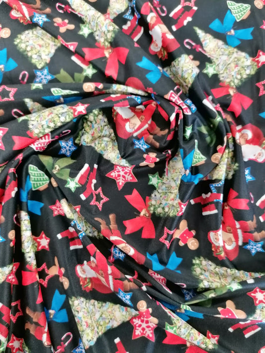 Poly Lycra - Christmas Santa - Black/Red/Blue/Green - 58" Wide - Sold By the Metre