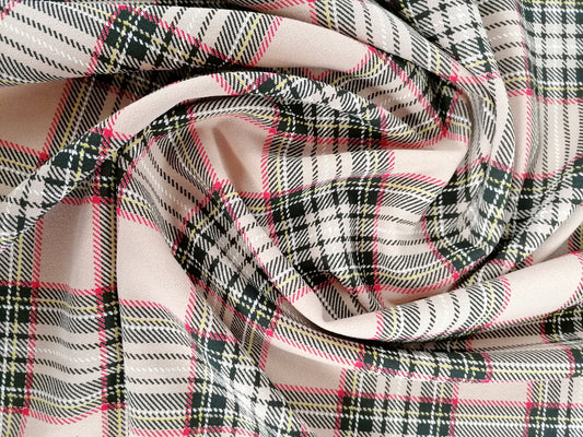 Scuba Crepe - Tartan - Dusty Pink/Black - 60" Wide - Sold By the Metre