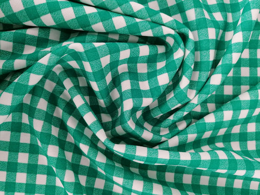 Scuba Crepe - Gingham - Green/White - 60" Wide - Sold By the Metre