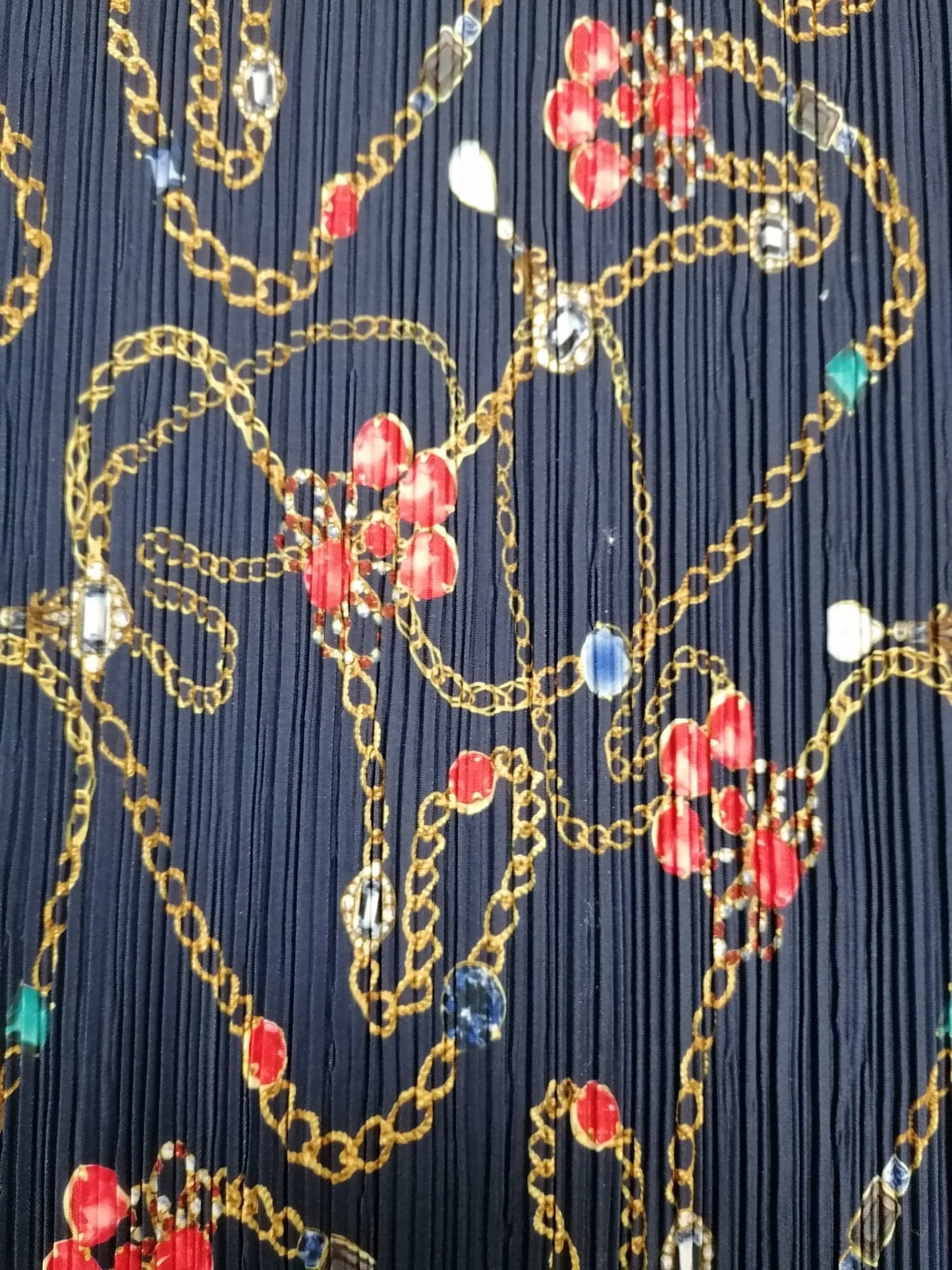 Plisse - Navy/Red/Gold - 60" Wide - Sold By the Metre