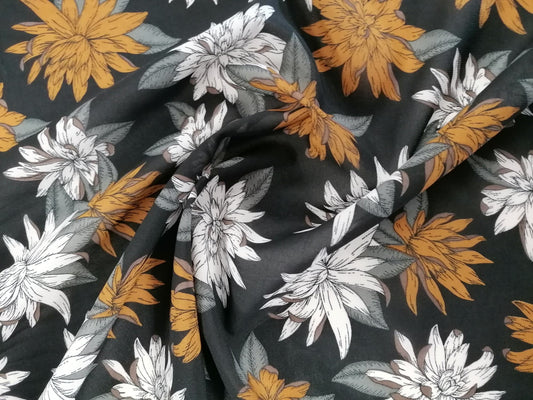 Soft Touch Chiffon - Black/Grey/Mustard - 60" Wide - Sold By the Metre
