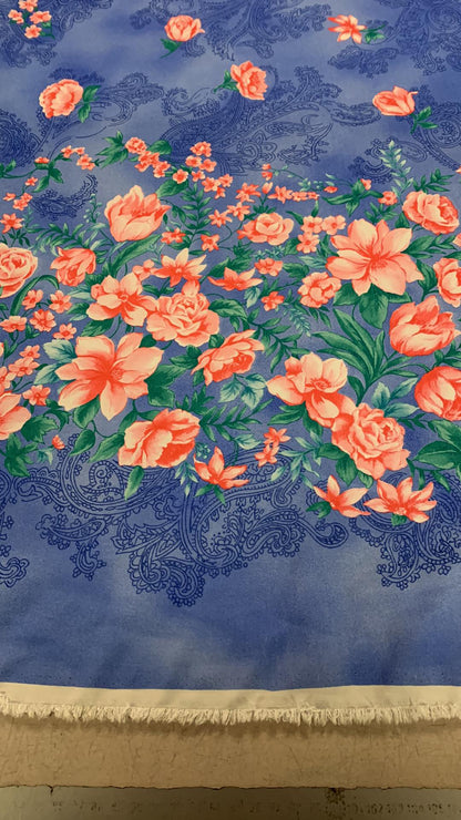 Polyester Peach Skin - Double Border - Blue/Pink - 56" Wide - Sold By the Metre