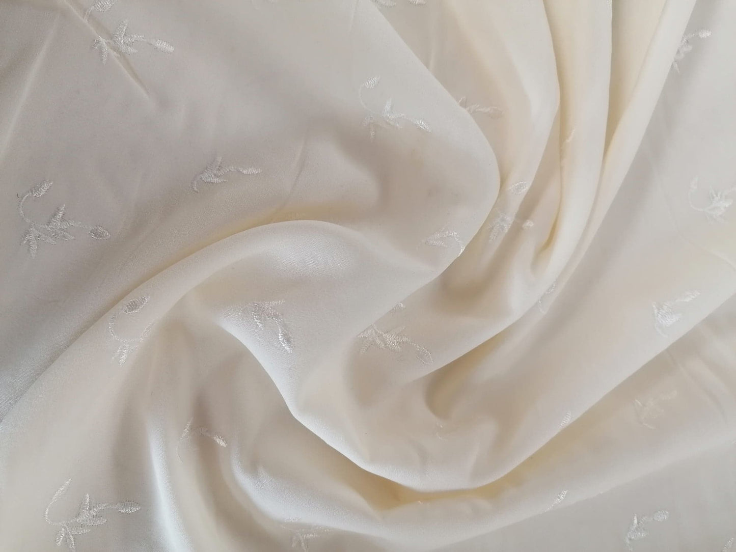 Embroidered Crepe de Chine - Cream - 44" Wide - Sold By the Metre