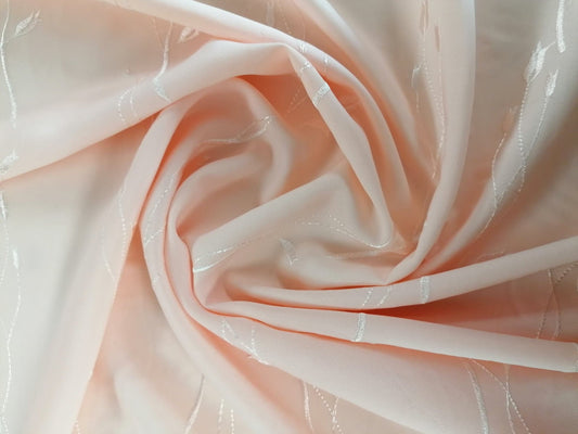 Embroidered Crepe de Chine - Baby Pink - 44" Wide - Sold By the Metre