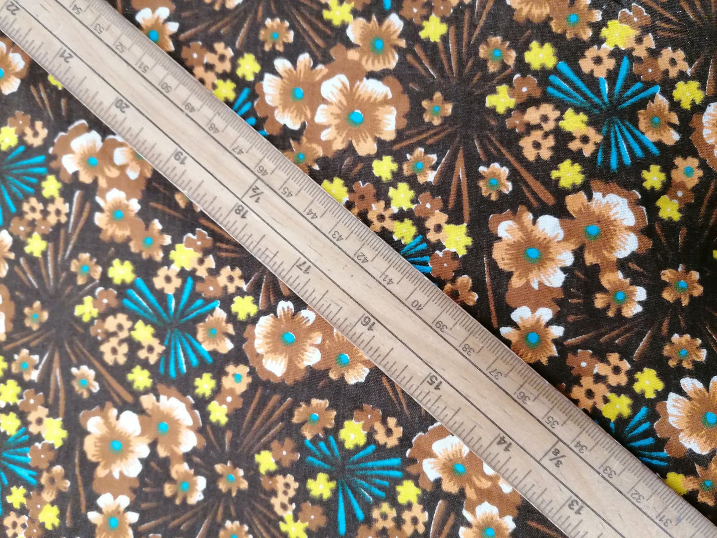 100% Vintage Cotton - Brown/Yellow/Black - 36" Wide - Sold By the Metre