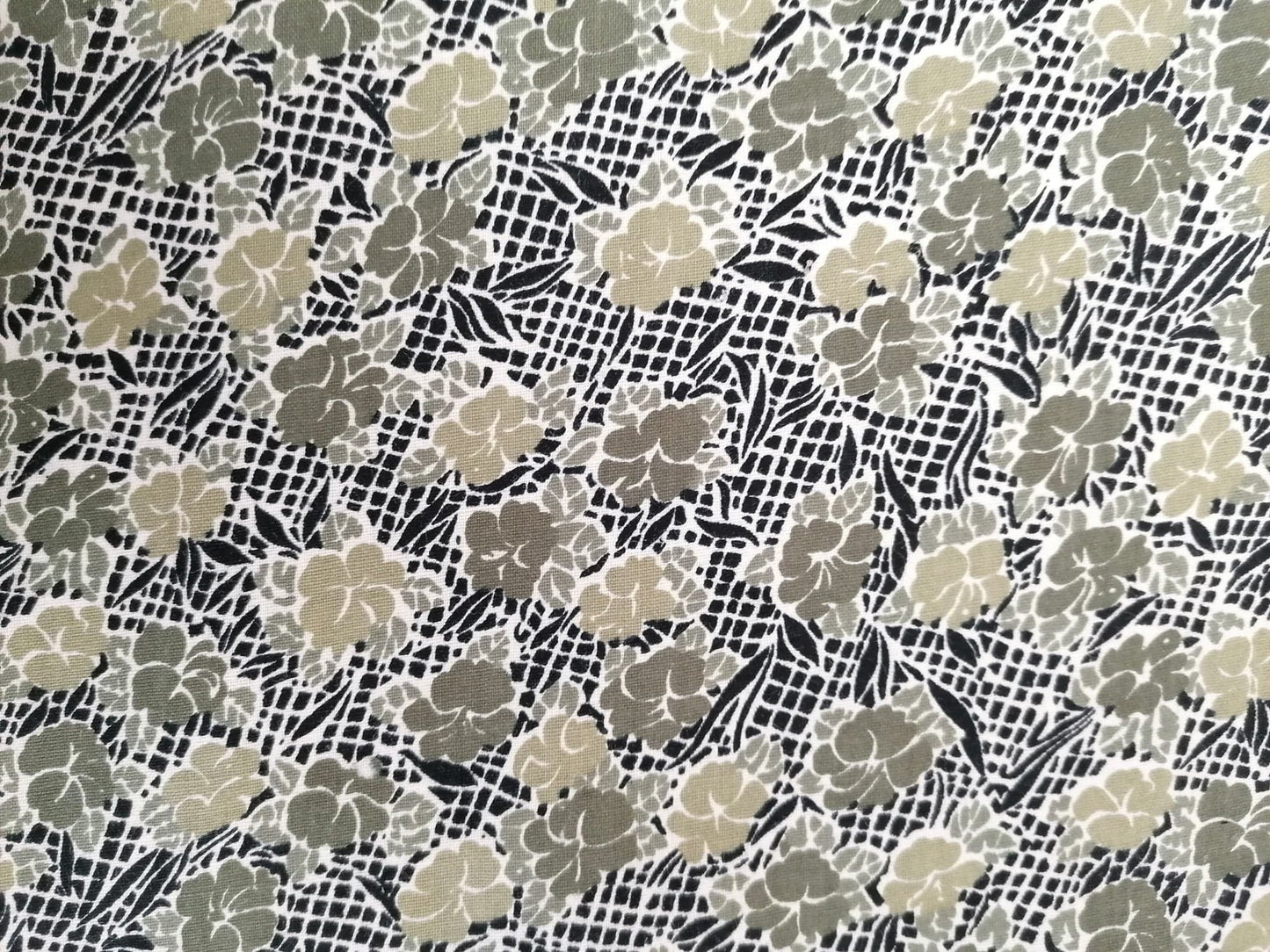 100% Vintage Cotton - Green/Black/White - 36" Wide - Sold By the Metre