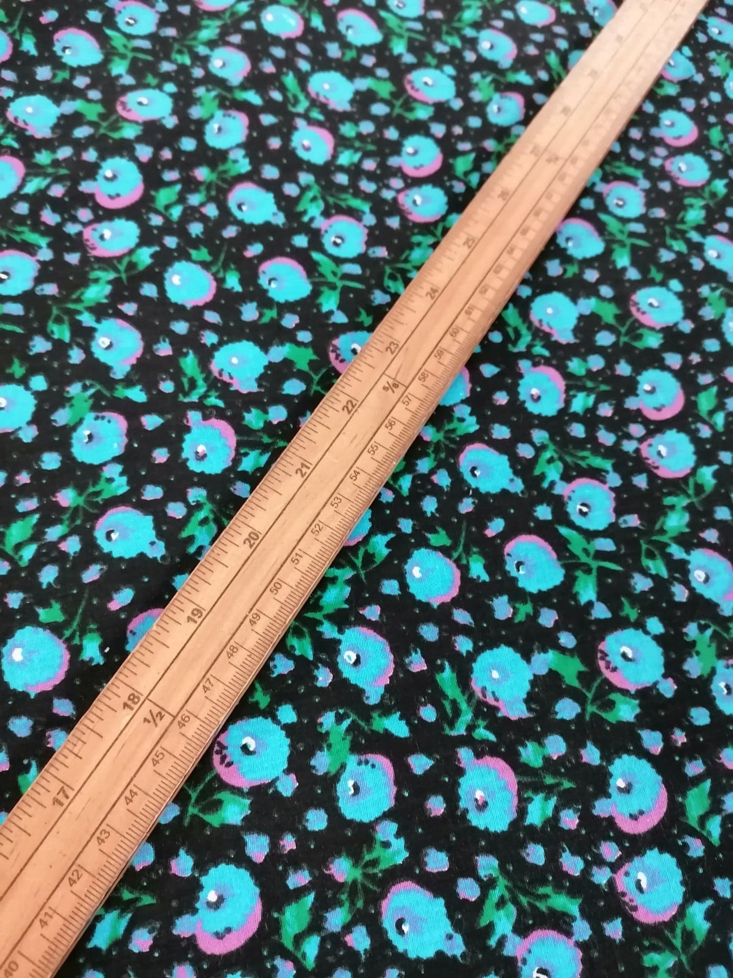 100% Vintage Cotton - Blue/Black/Green - 36" Wide - Sold By the Metre