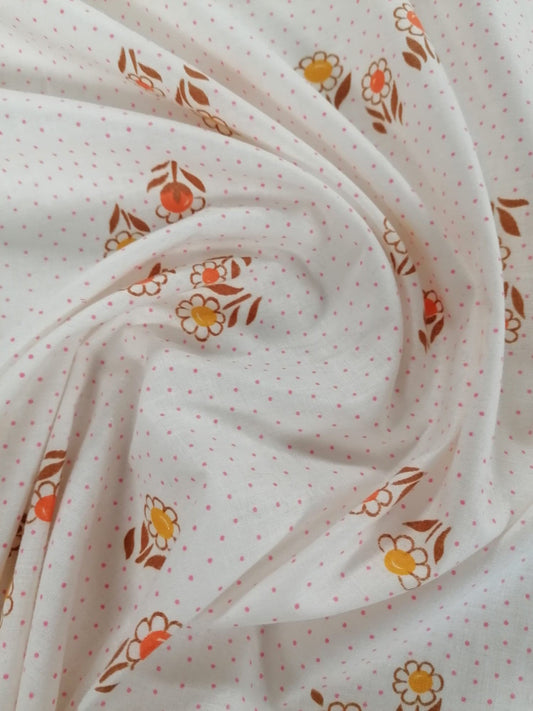 100% Vintage Cotton - White/Pink/Orange/Yellow/Brown - 36" Wide - Sold By the Metre