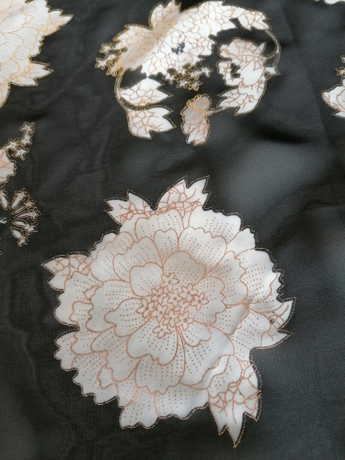 Chiffon Lurex Print - Double Border - Black/Cream/Gold - 56" Wide - Sold By the Metre