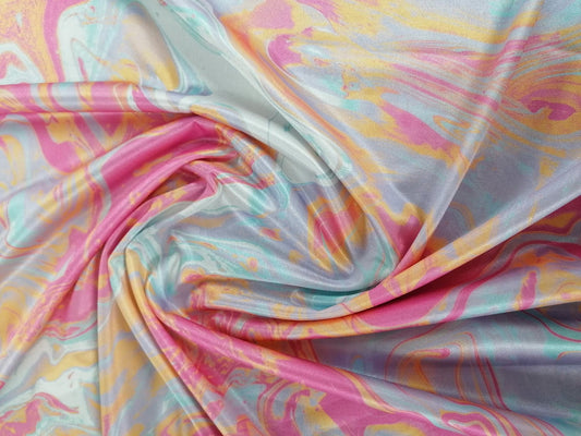 Poly Lycra Satin Finish - Blue/Pink/Orange - 59" Wide - Sold By the Metre