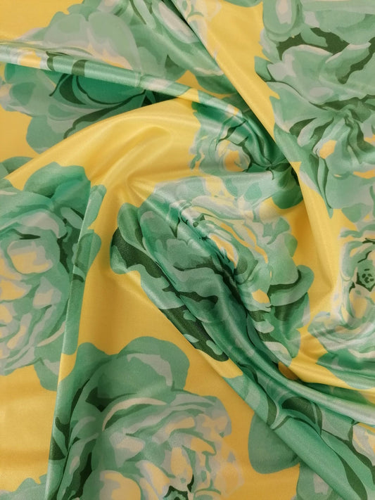 Poly Lycra - Floral - Yellow/Green - 58" Wide - Sold By the Metre